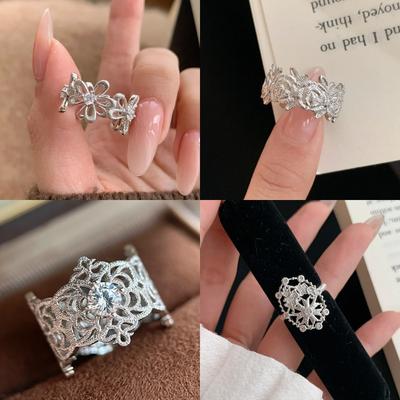 Vintage Lace Embroidery Kaleidoscope Ring for Women Antique Jewelry Frosted Rose Wedding Band