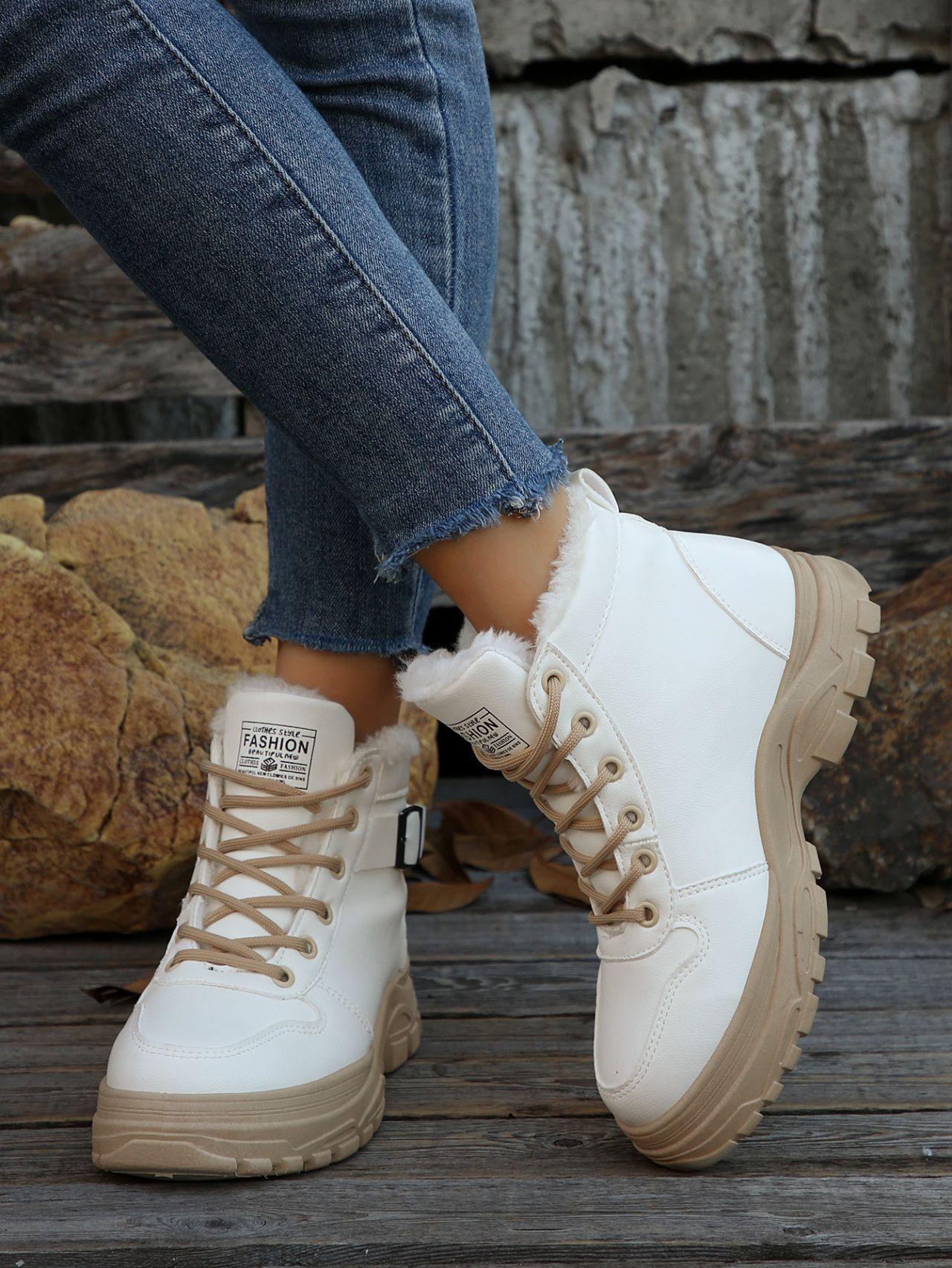 Women S Warm Martin Boots Fleece Thickened Lace-Up Medium Tube Platform Women S Boots Women S Shoes 36