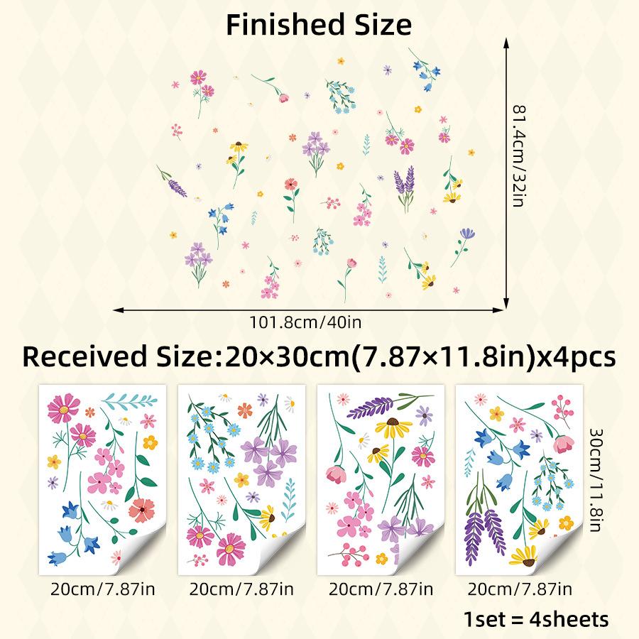 

Flowers Wall Stickers Watercolor Removable Wall Art Eco-friendly PVC Decorative Decals Nursery Kindergarden 20x30CM 4pcs