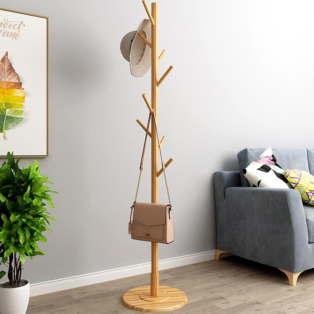 Wooden Hanger Floor Standing Coat Rack Home Furniture Clothes Round Base Rack (Wooden Color)