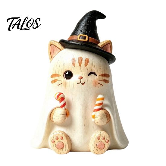 Gothic Style Figurine Vintage Witch Cat Halloween Decoration, Small Wooden Lover Gifts for Farmhouse Mantel, Bookshelf Table, Desktop Decor