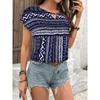 GMXIA Women's European and American Geometric Pattern Round Neck Short-sleeved Shirt Top