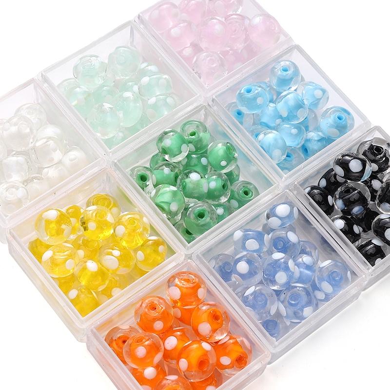 1pc [12x8mm] White Polka Dots Wheel Beads Transparent Flat Round Beads Transparent Glass Wheel Beads DIY Handmade Accessories