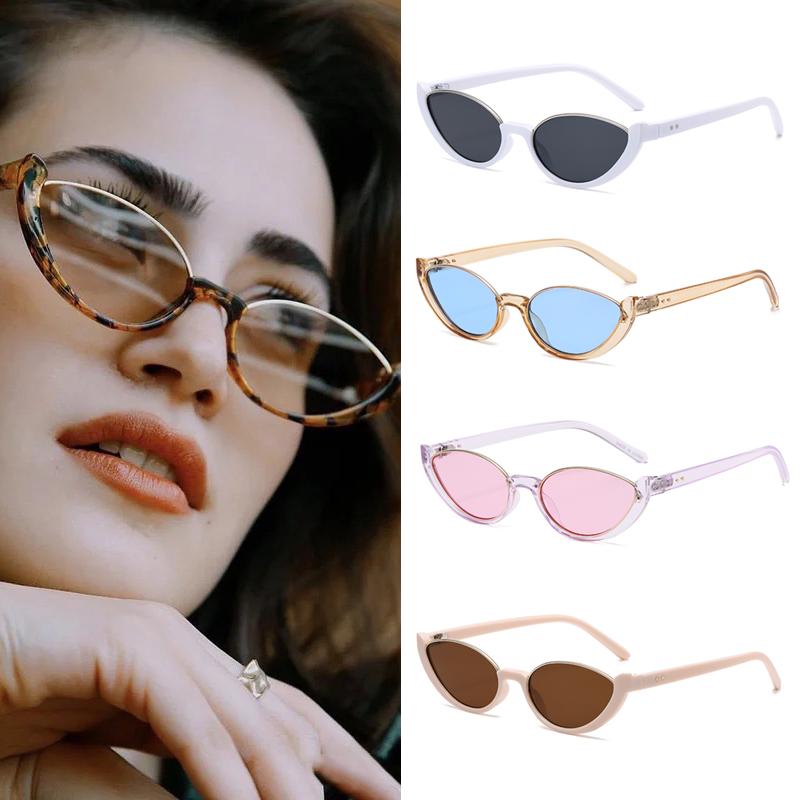 4pcs Outdoor Cat Eye Sunglasses Women Small Oval Half Frame Colorful Sun Glasses Sports  Luxury Brand UV400 Lady Shades Eyewear