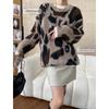 Sinan Medieval Lazy Style Leopard Print Loose Slim Knit Sweater SN6769