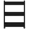 Mobile black storage cabinet on wheels, storage rack for small kitchen space, corner storage rack for hallway, living room and bathroom, 60x22x79 cm