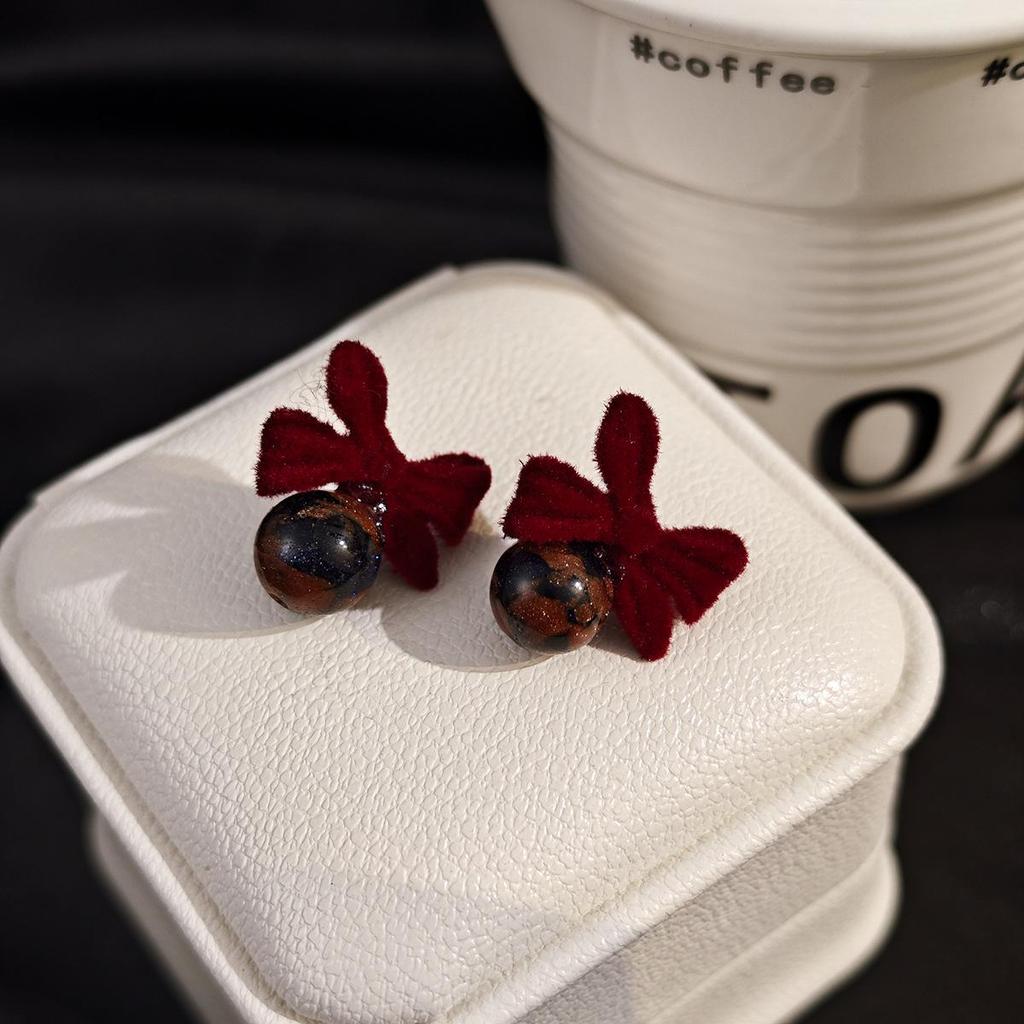 Silbernadel Herbst/Winter Rote Schleife Perle & Rose Kette Ohrringe