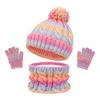 3Pcs/Set Kids Hat Scarf Gloves Set Rainbow Color Twist Texture Hat Thickened Plush Lining Neck Gaiter Knitted Gloves Set