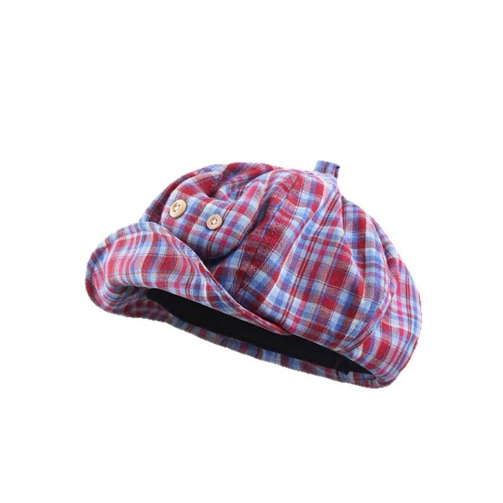 Sun Protection Plaid Cloud Berets Korean Style Octagonal Caps Japanese Button Hat  Spring Summer