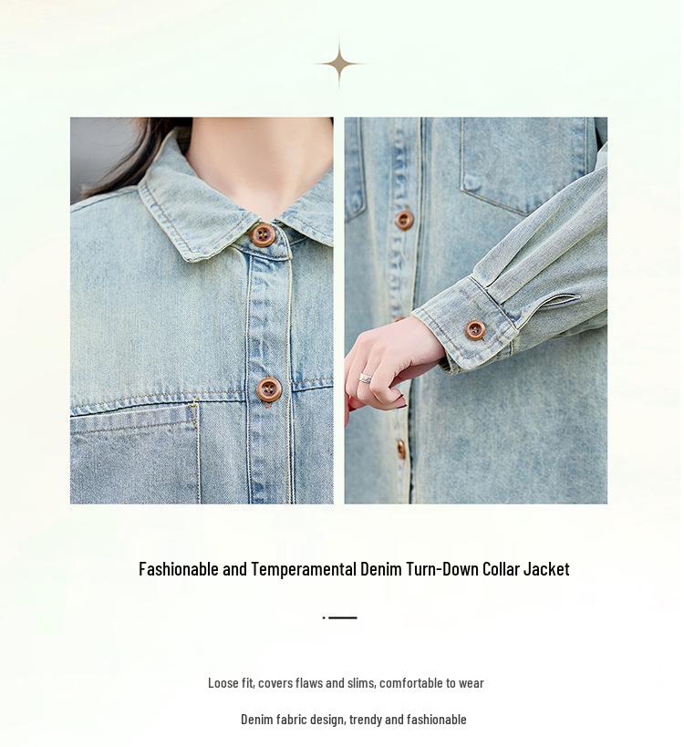 Women's Spring 2025 Loose Fit Denim Jacket - Long Sleeve Casual Korean Style Y2509