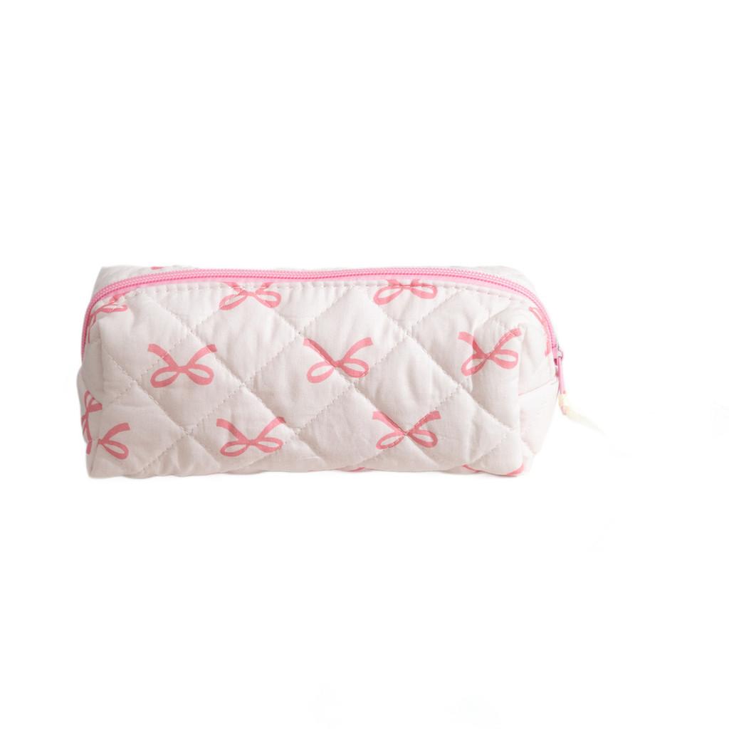 Large Capacity Fabric Pencil Bag With Bow Pattern For Students And Organization