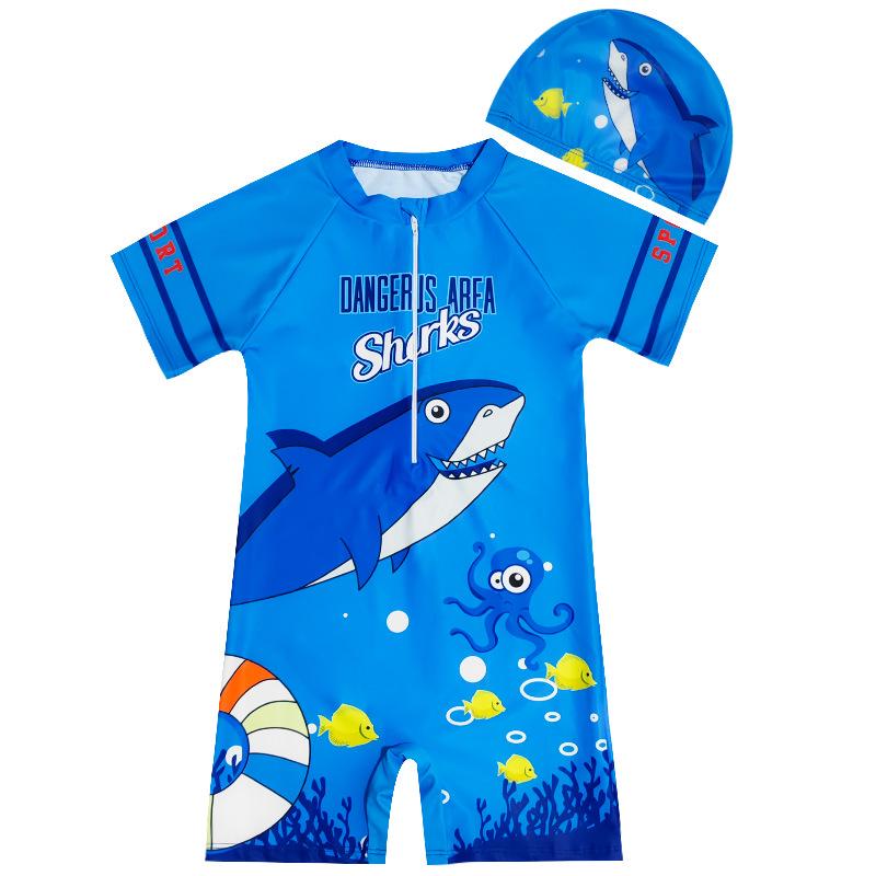 

Детский слитный купальник для мальчиков с коротким рукавом: Средний и Большой, Быстросохнущий, Защита от УФ-лучей XL