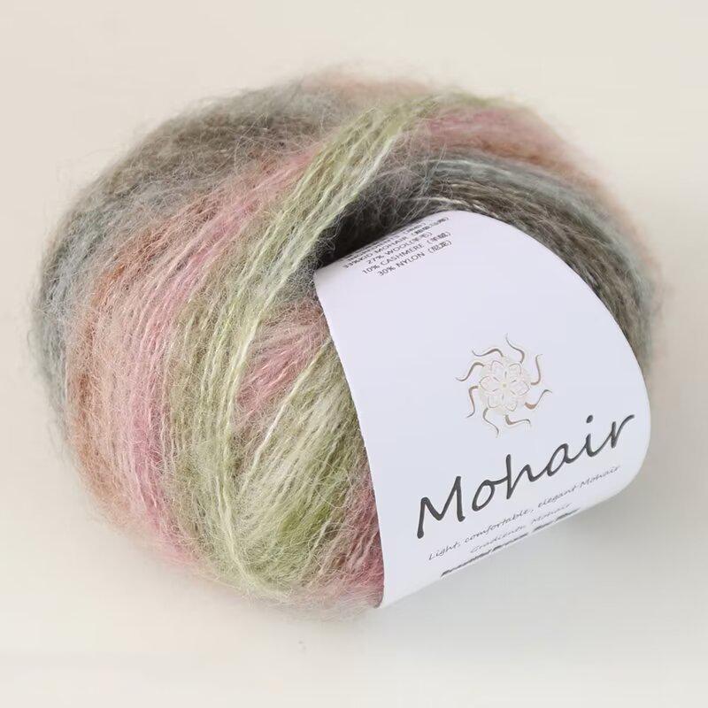 Filato di lana mohair tinto in capo, filato di mohair colorato sfumato da 25 g, fatto a mano, fai da te, pronto da indossare, sciarpa, cappello