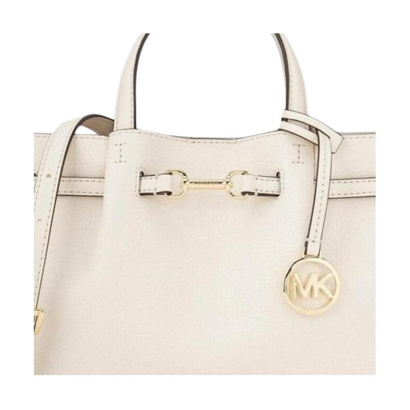 MICHAEL KORS Carson Center Logo Charm Leather Handbag Small Women's Beige
