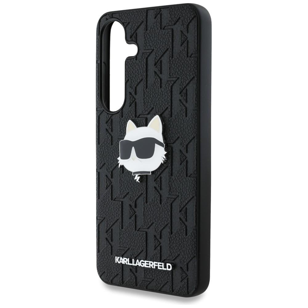 Karl Lagerfeld Leather Monogram Pin Logo Choupette Head Case for Samsung Galaxy S25 Black