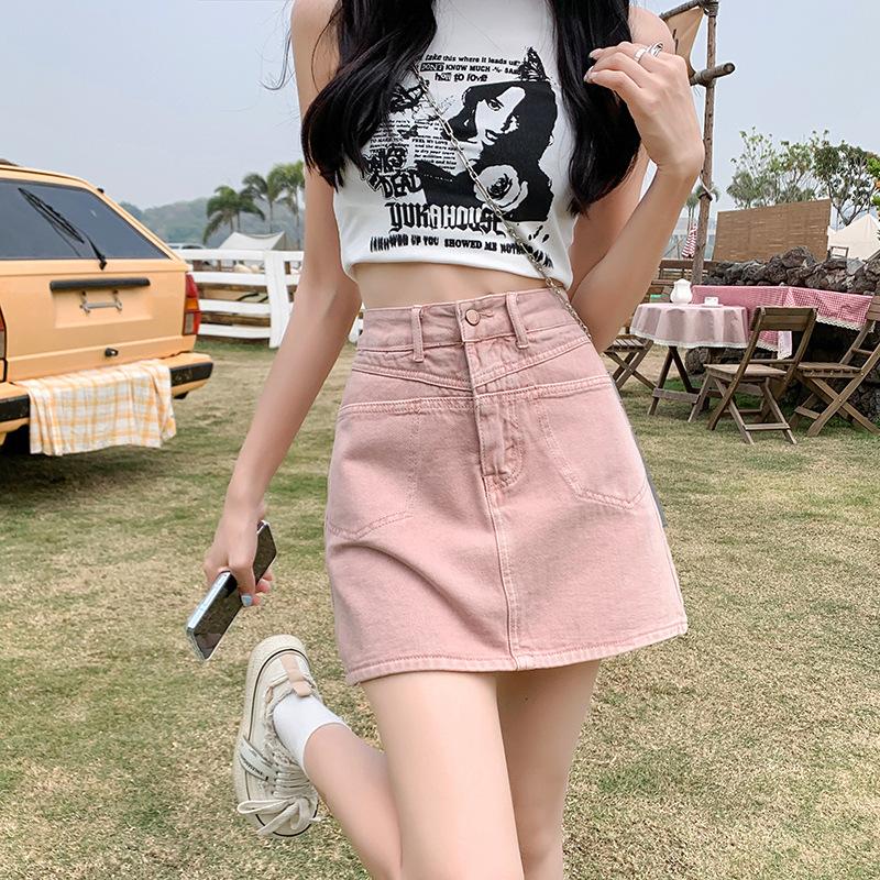 High-waisted Summer Denim Skirt Denim Skirt Women's Trousers A-line Skirt Hip A-line Skirt Women's Summer Denim Skirt