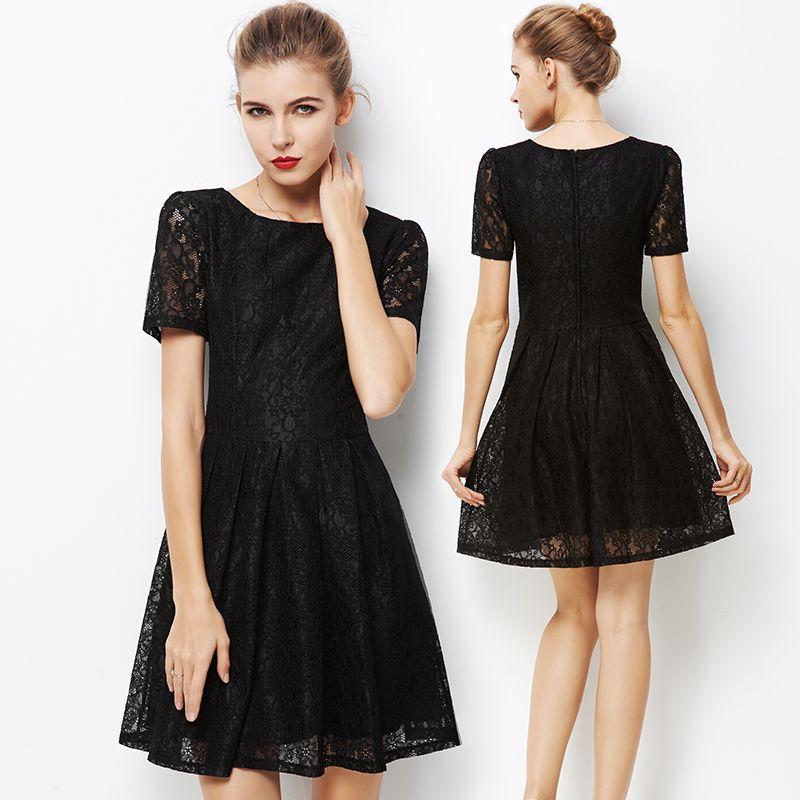 

Платье А-силуэта с приталенным поясом Черное для женщин Высококлассное Элегантное Кружево 500B black lace M