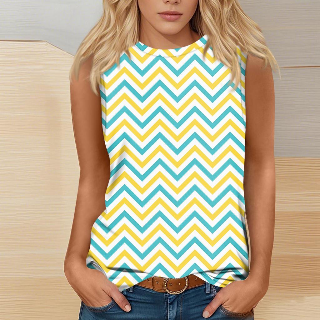 Women's Fashion Casual Easter Printed Round Neck Sleeveless T-Shirt Tops