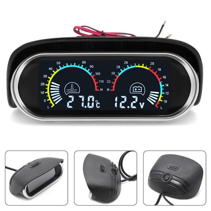 2 in 1 Auto Digital Water Temp Meter &Voltmeter &Oil Pressure Gauge Volt Voltage Meter with 1/8NPT Sensors For Car Truck 12V 24V