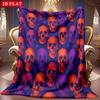 1pc 2D Skull-Headed Theme Pattern Flannel Blanket, Soft HD Digital Print, Cooling Blanket All-Season Use! Soft And Breathable 100% Polyester Fiber, Id