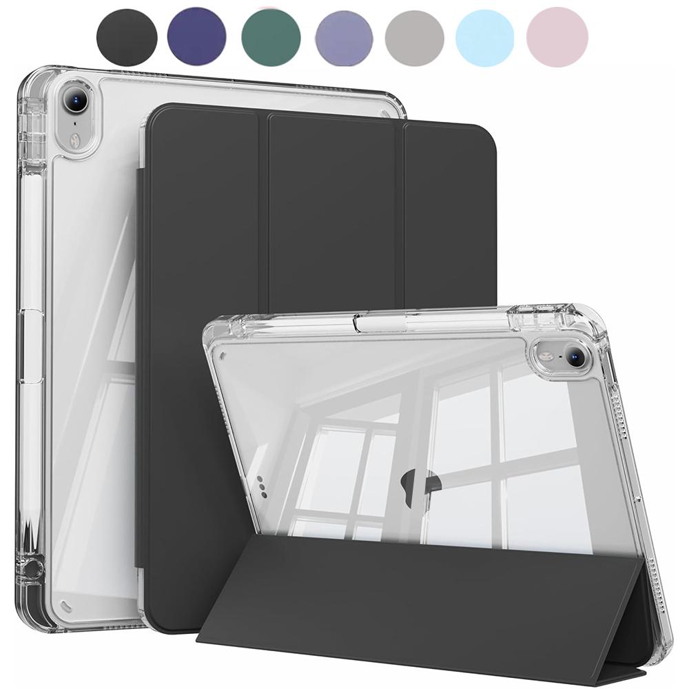 Case For iPad Mini 6 7 Case with Pencil Holder, Hard Clear Transparent Back & Soft TPU Shockproof Frame Cover, Auto Sleep/Wake