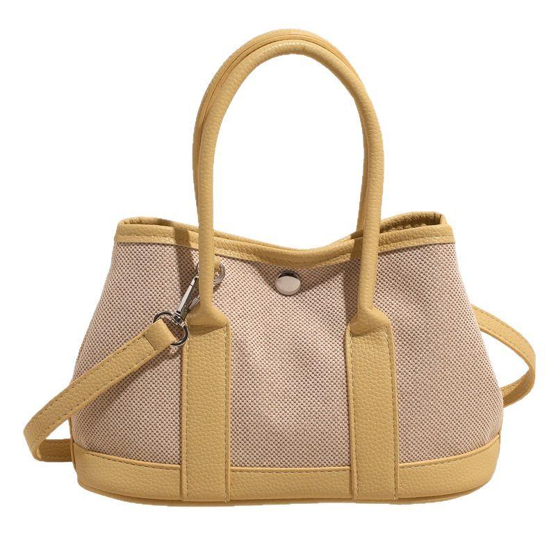 Contrasting Color Canvas Hand Bag Women'S Large-Capacity Commuter Shoulder Tote Bag Casual Versatile Messenger Bag