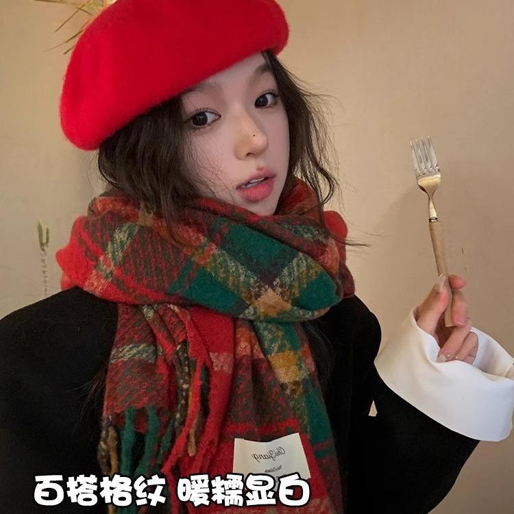 Red Plaid Scarf Women's Winter Korean Version of the New Versatile Thickened Warm Scarf Student Christmas Gift
