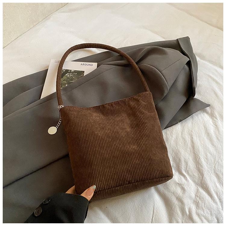 Простая ретро новая однотонная повседневная вельветовая сумка-багет большой вместимости, ручная, на плечо