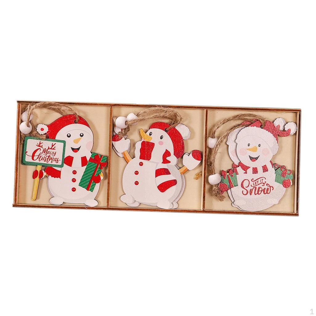 9 Pieces Christmas Wooden Hanging Ornaments Decoration with Holes Pendant Craft for Wall