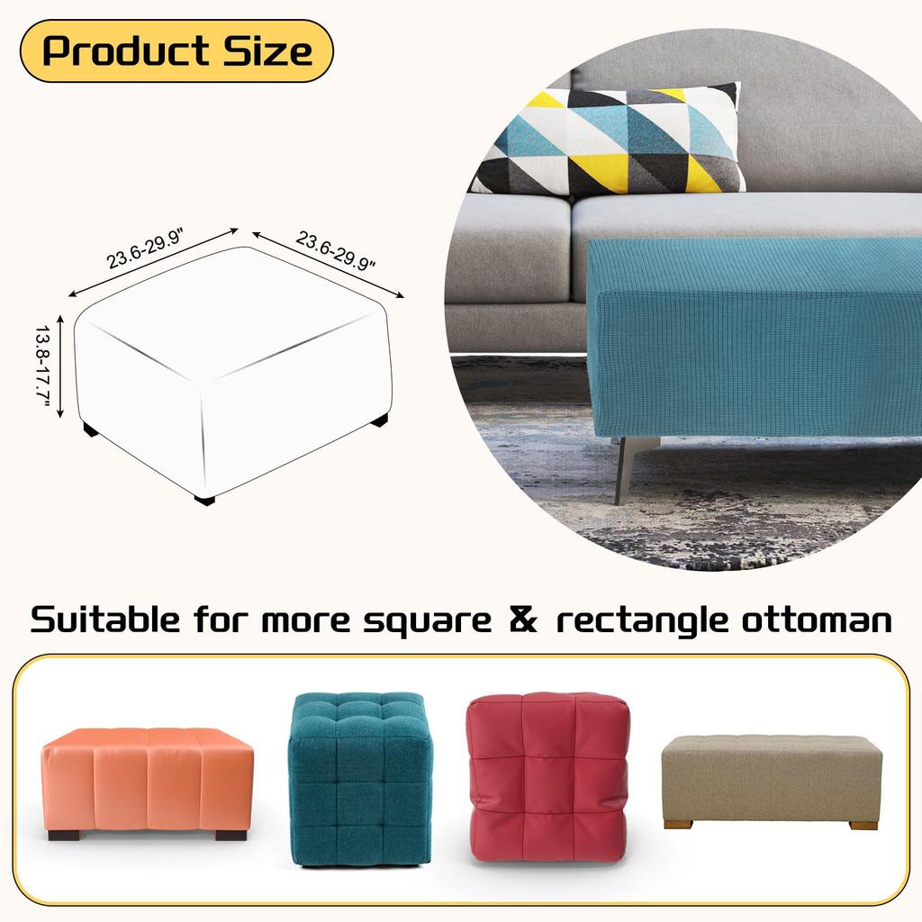 uxcell Square Jacquard Ottoman Slipcover with Elastic Stretch Footrest Stool Cover for Living Room Furniture Protector Medium Bottom, (Dark Blue,
