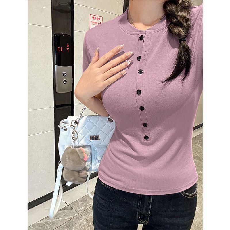 Sommer Neues Amerikanisches Heißes Mädchen Intrigantes Halboffener Kragen Kurzärmeliges T-Shirt für Damen Ins Vielseitiges Schlankes Oberteil