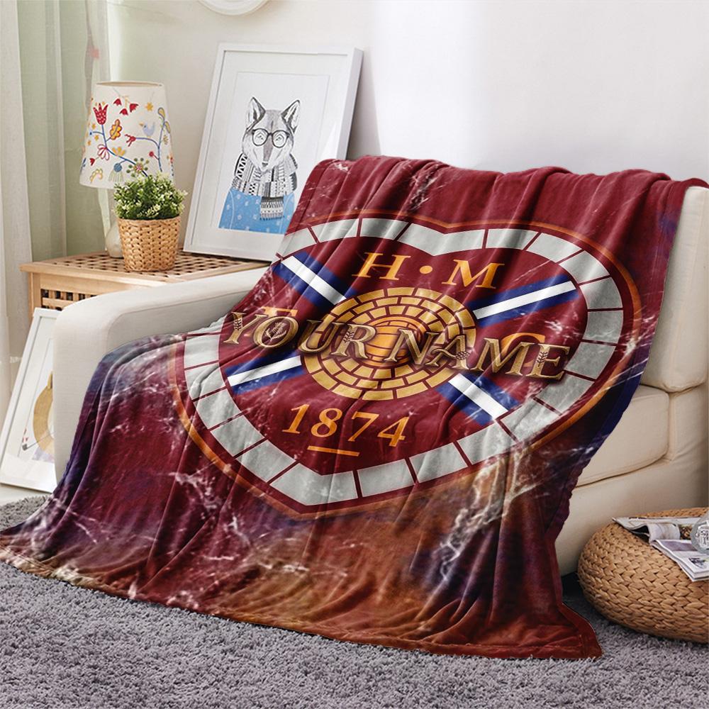 1PC Heart Football Custom Name Patterned Flannel Blanket Suitable For All Seasons For Home Decor Warmth And Comfort Gifts Holiday Present