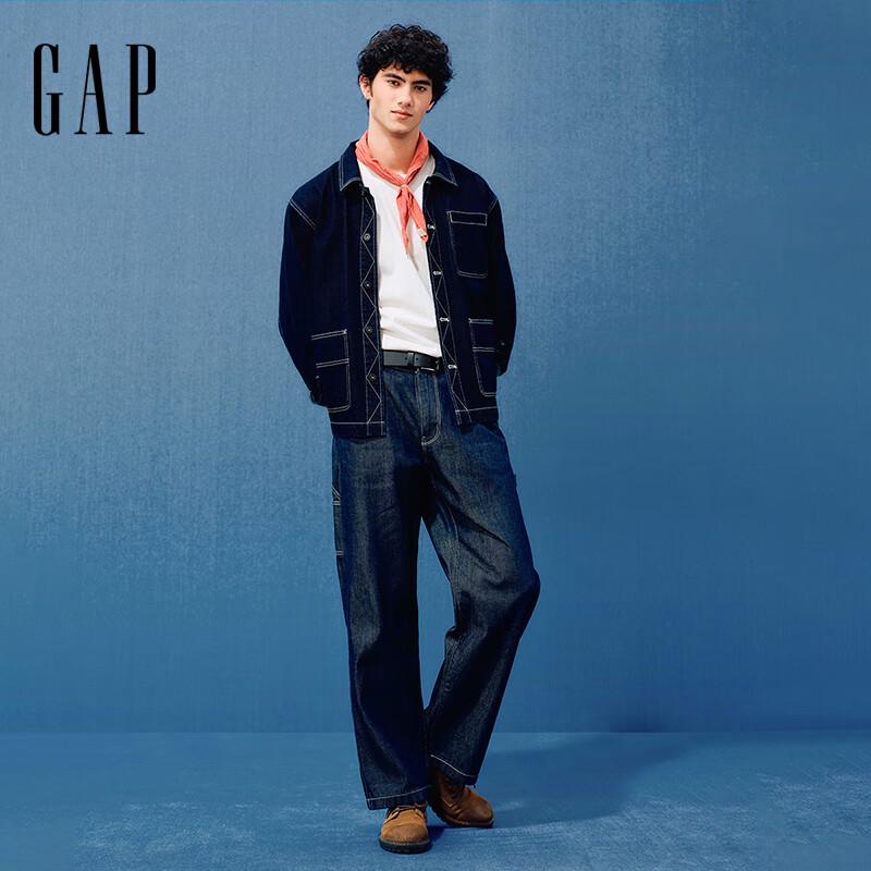 

GAP Men s 2025 Spring Topstitched Multi-Pocket Denim Jacket M