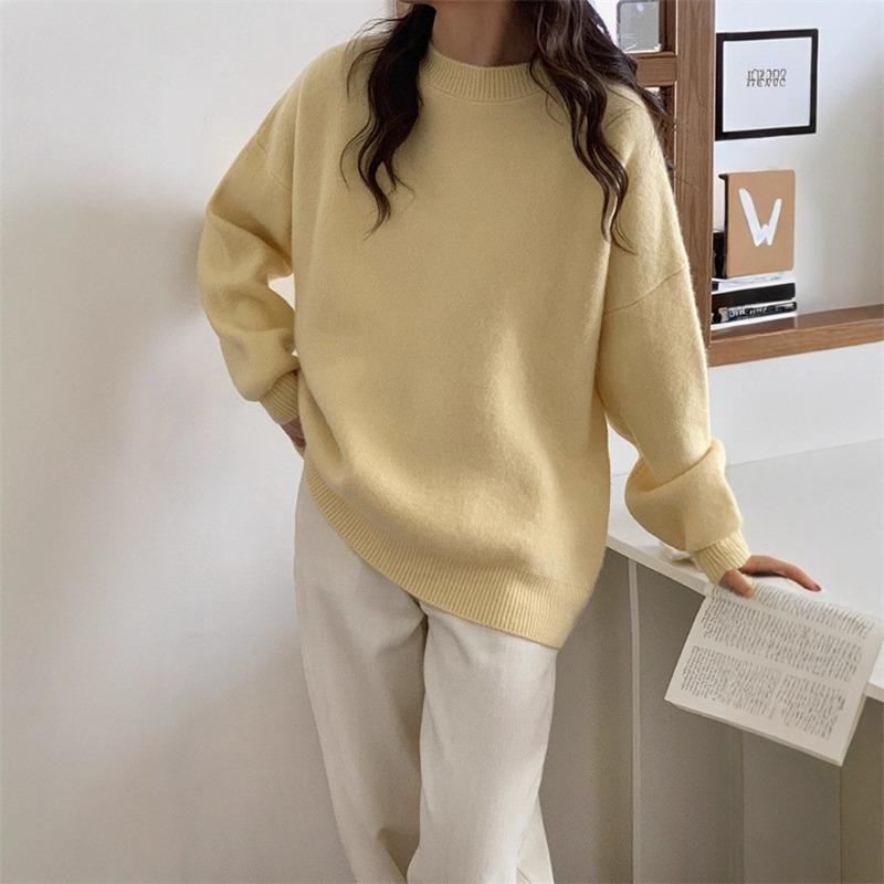 Premium Temperament Pullover Round Neck Soft Waxy Sweater Women's Autumn and Winter New Simple and Versatile Loose Knitted Top