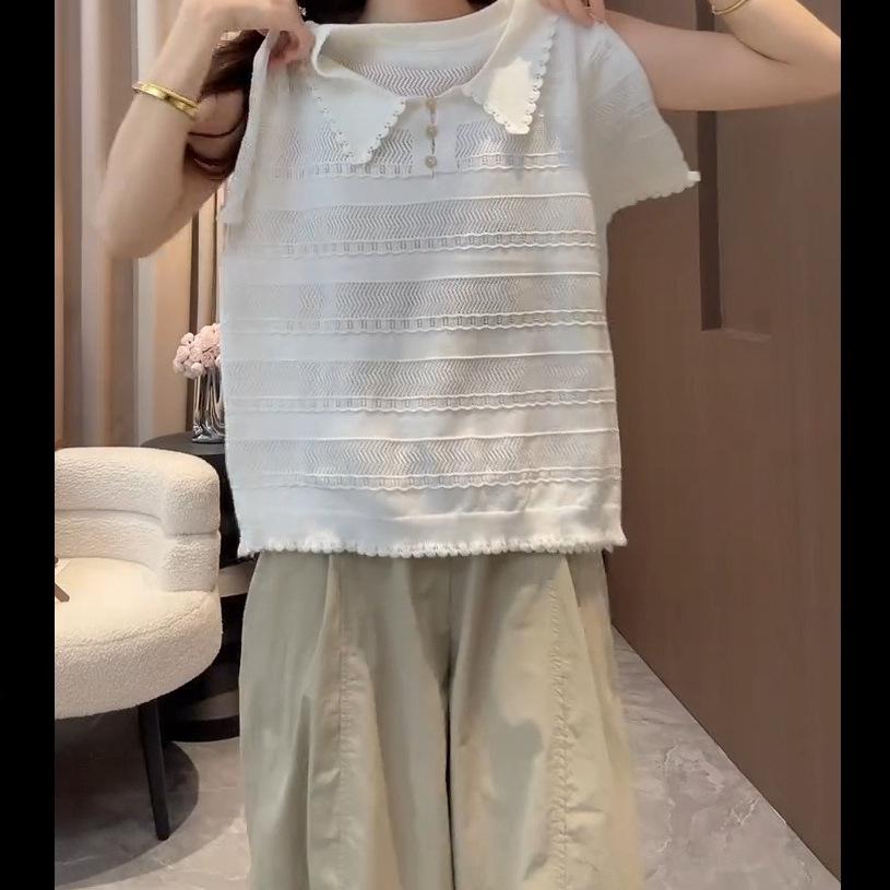 Korean Style Hollow-Out Knit Top - Summer 2026 Fashion, Slimming & Versatile Short Sleeve for Women