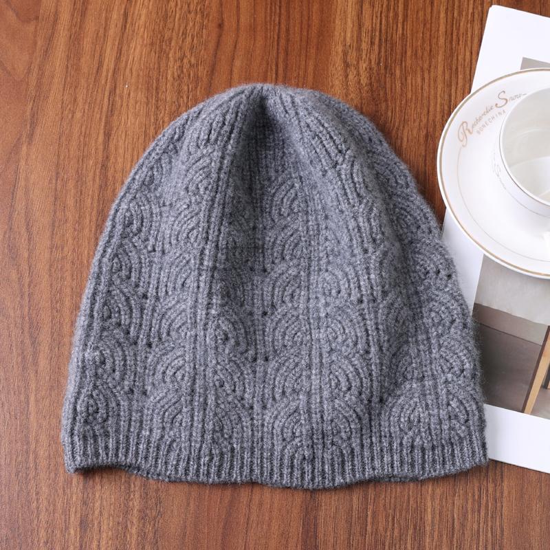 

100% Wool Men S And Women S Hollowed-Out Woolen Knitted Hats, Winter Warm Fan Shap Strip Headscarves And Ear-Protecting Hats сірий