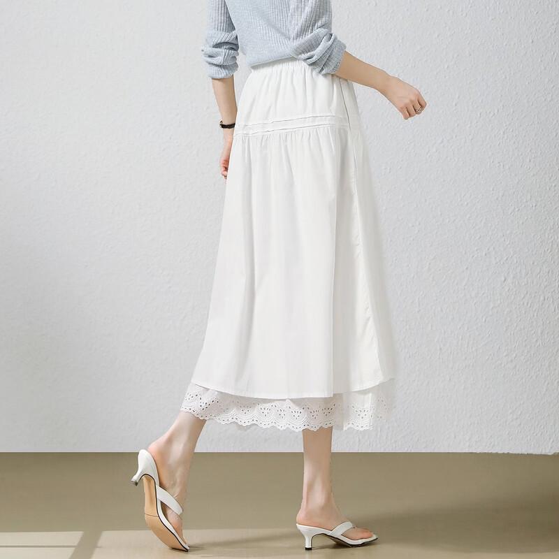 Demana Cotton Poplin Lace Midi A-line Skirt