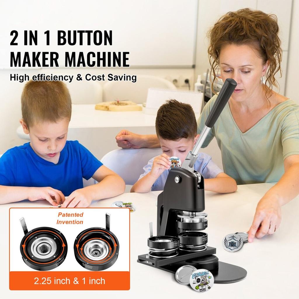 Button Maker Machine, Multiple Sizes 1+2.25 Inch Badge Punch Press Kit, Children DIY Gifts Pin Maker, Button Making Supplies with 500pcs Button Parts