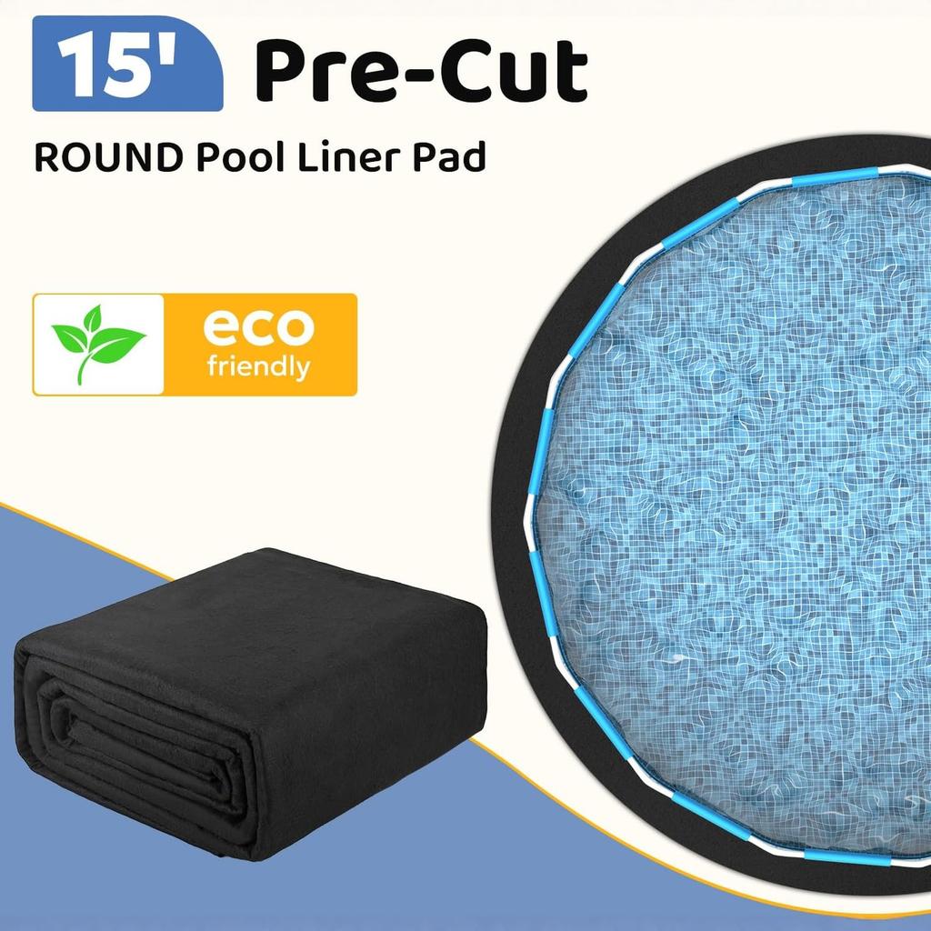 15-Foot Pool Liner Pad, Round Pool Liners for Above Ground Pools, Pool Mat Made of Geotextile Material Effectively Puncture, Extend Liner Life