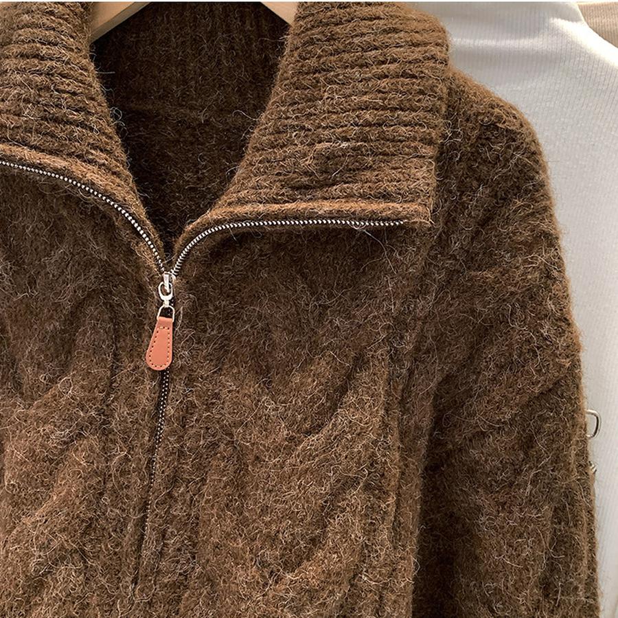 Oversized Chunky Cable Knit Sweater Coat for Women, Autumn Winter High-End Casual Knit Cardigan Top