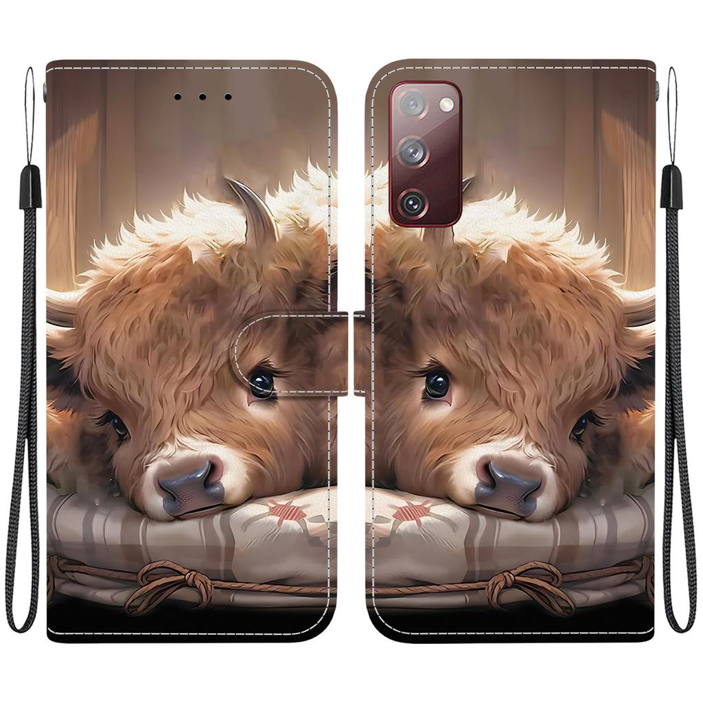 Handgefertigte PU-Leder-Flip-Hülle für Samsung Galaxy S20 FE/S20 Lite (SM-G781B/G780F) Rutschfeste Stoßfeste Hülle mit Handschlaufe & Herz/Rose Katze Designs