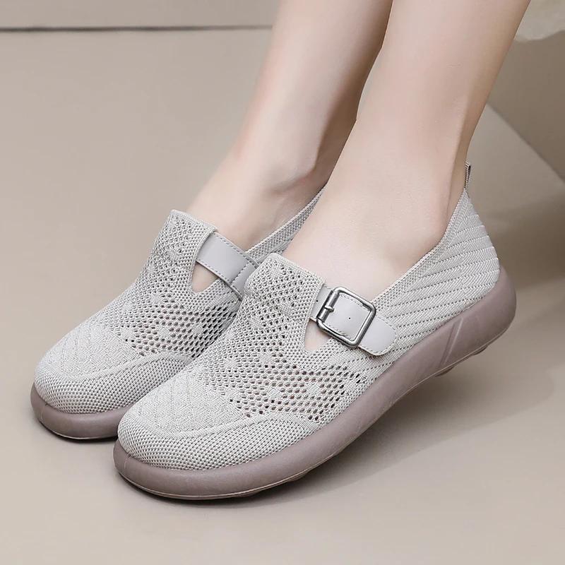 2025 Summer new women's thick-soled leisure shoes breathable comfortable anti-skid thick-soled solid color woven leisure