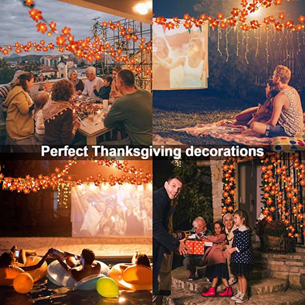 2-Pack LED Maple Leaf Light String Halloween Thanksgiving Garden Party Decoration Lights 3 Meters 30 LED