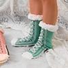 1Pair Striped Floor Sleeping Socks Plush Snow Socks Casual Slipper Sock  for Woman Girls
