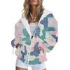 Womens Oversized Hooded Zip-Up Sweatshirt With 3D Printed Winter Casual Loose Fit
