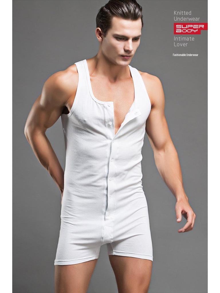 SUPERBODY Men's Pure Cotton Bodysuit Vest & Pants - Stylish and Sexy