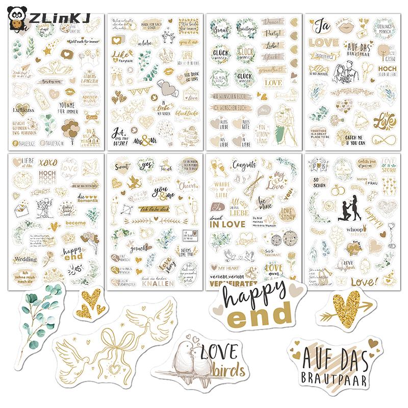 230 pezzi 8 Fogli Tema Matrimonio Scrapbooking Fai da te Adesivi Decorazioni Trasparenti Per Libro degli Ospiti Diario Personale Adesivi per Arti e Mestieri