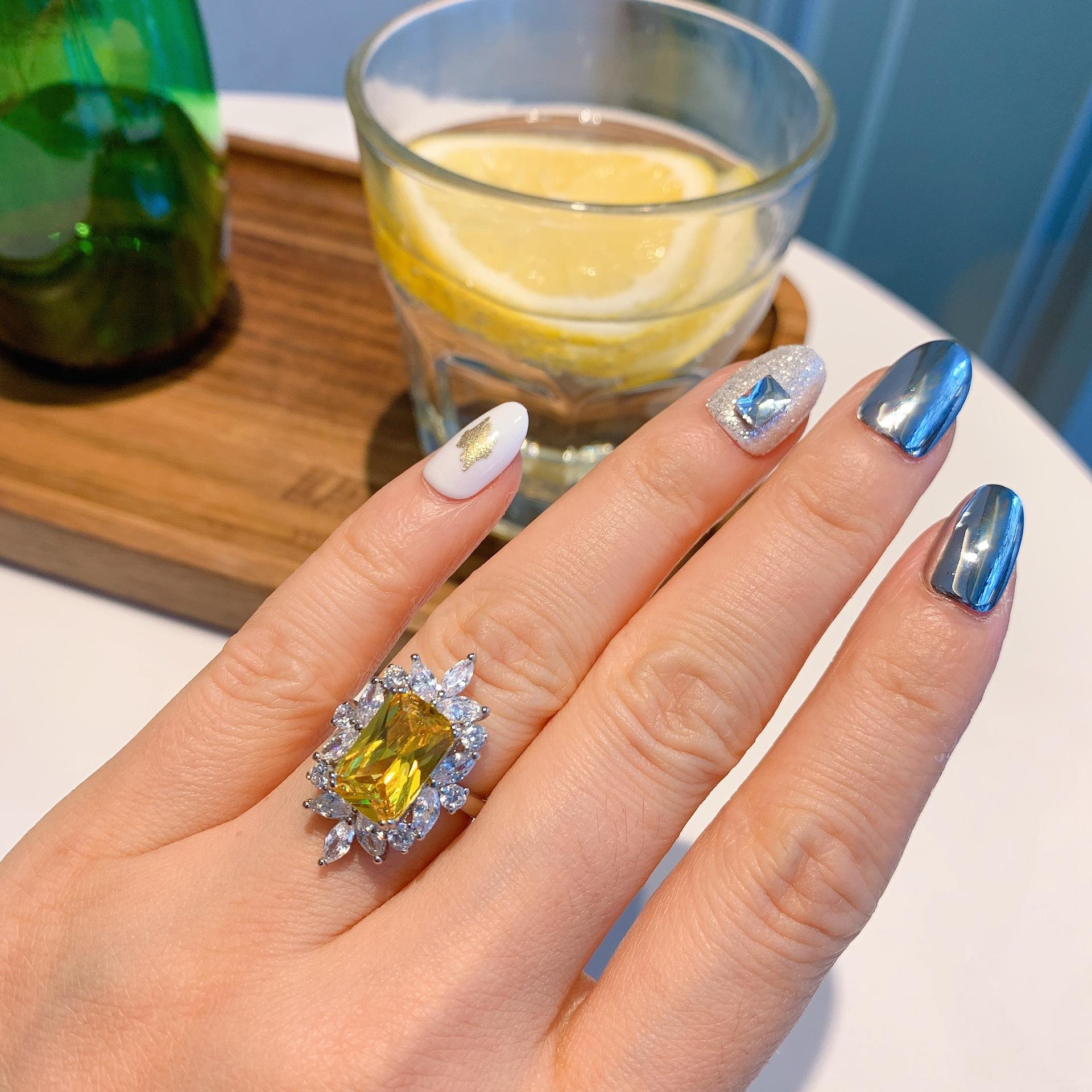 

Кольцо с квадратным узором цвета Параиба, светская львица, розовые бриллианты, золотые украшения, винтажные украшения Rectangle 8X12