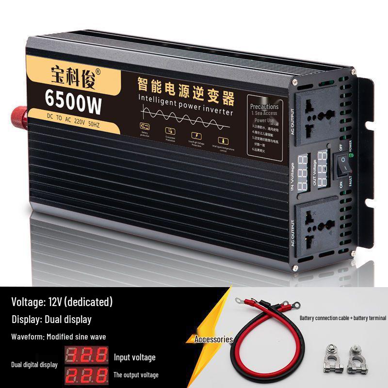 High-Power Pure Sine Wave Car Inverter: 12V/24V to 220V for Vehicle and Household Battery Conversion