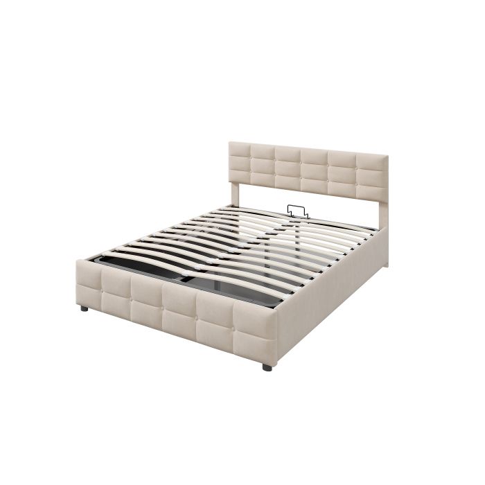 Gepolstertes Bett - MUVOE - 180x200 - Holländischer Samt - Lattenrost - Hydraulischer Stauraum